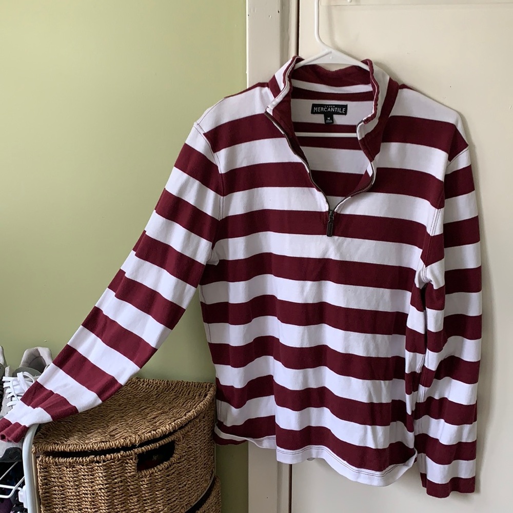 OVERSIZED STRIPED RUGBY STYLE HALF ZIP